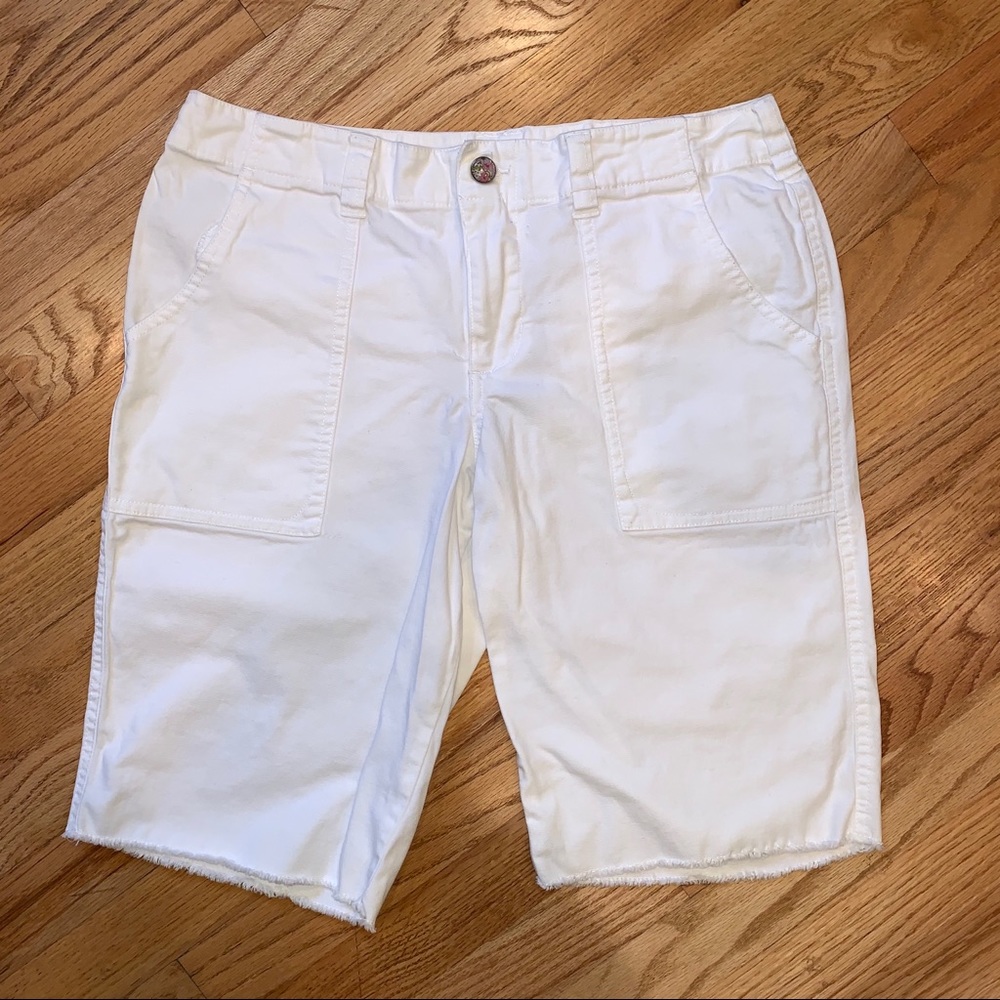 White stretch denim shorts